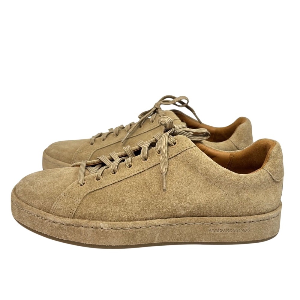 Allen Edmonds Mens Barnes Suede Sneakers Size 8.5 D Tan‎ Bone Low Top Lace Up - Picture 5 of 9